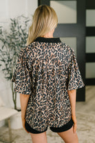 Haptics Sassy Season Split Neck Leopard Print Blouse Tops