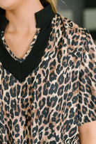 Haptics Sassy Season Split Neck Leopard Print Blouse Tops
