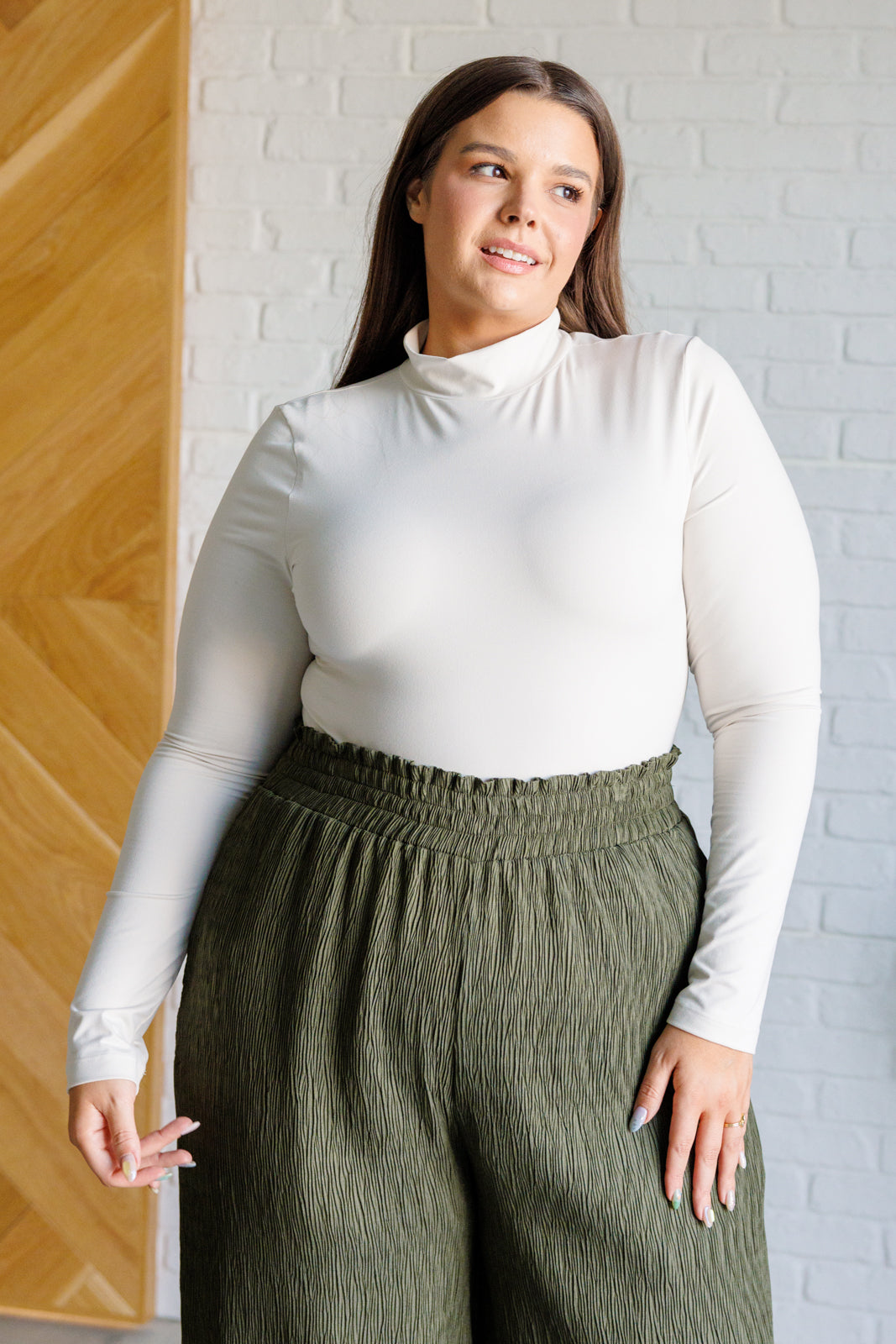 Rae Mode Simple Situation Mock Neck Bodysuit in White Pearl Bodysuits