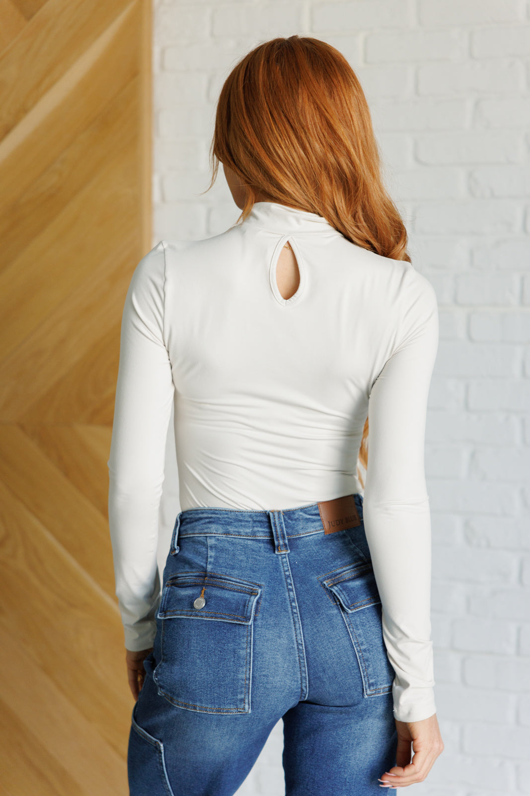 Rae Mode Simple Situation Mock Neck Bodysuit in White Pearl Bodysuits
