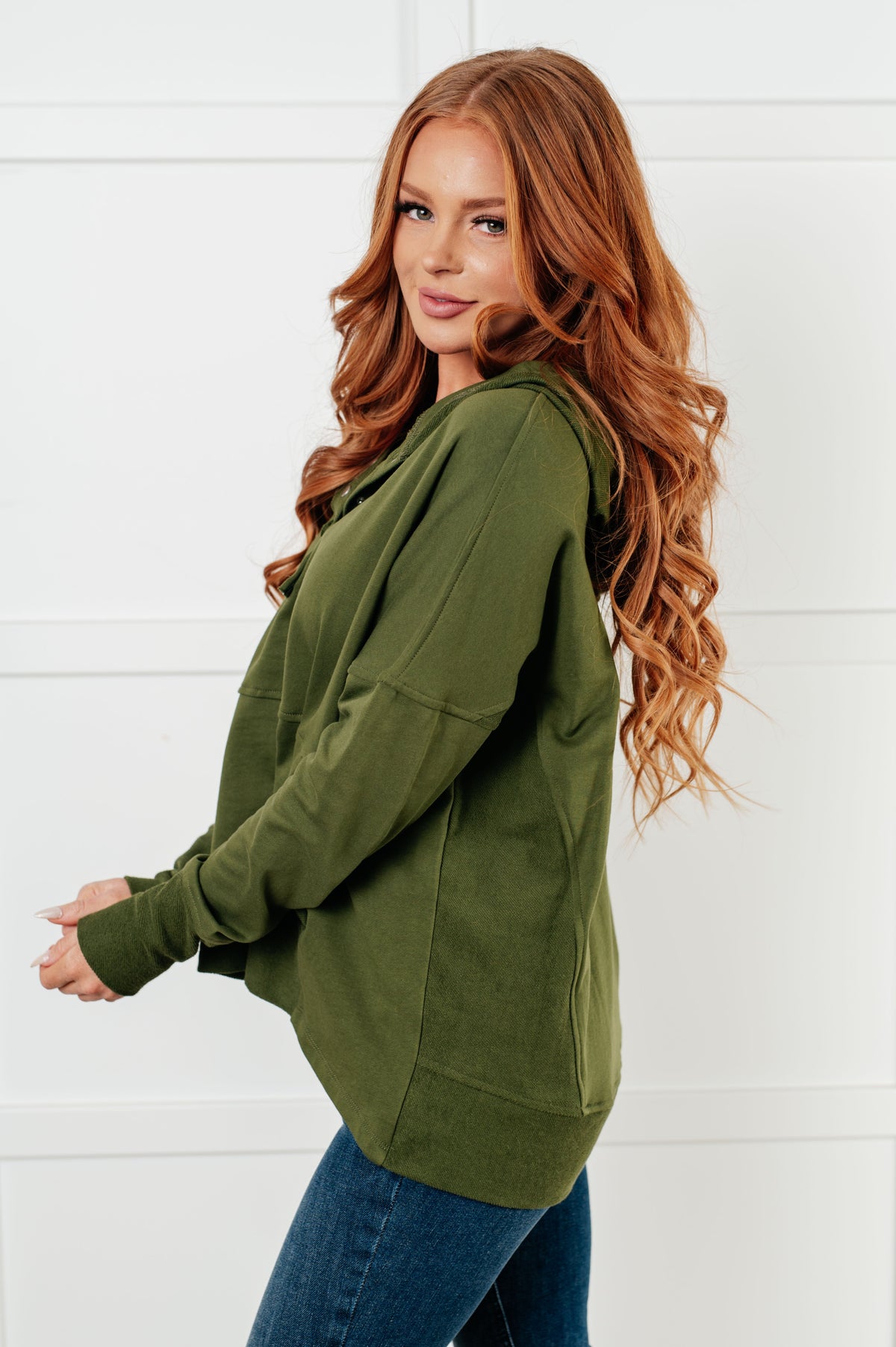 Haptics Simple Snug Snap Hooded Pullover Tops