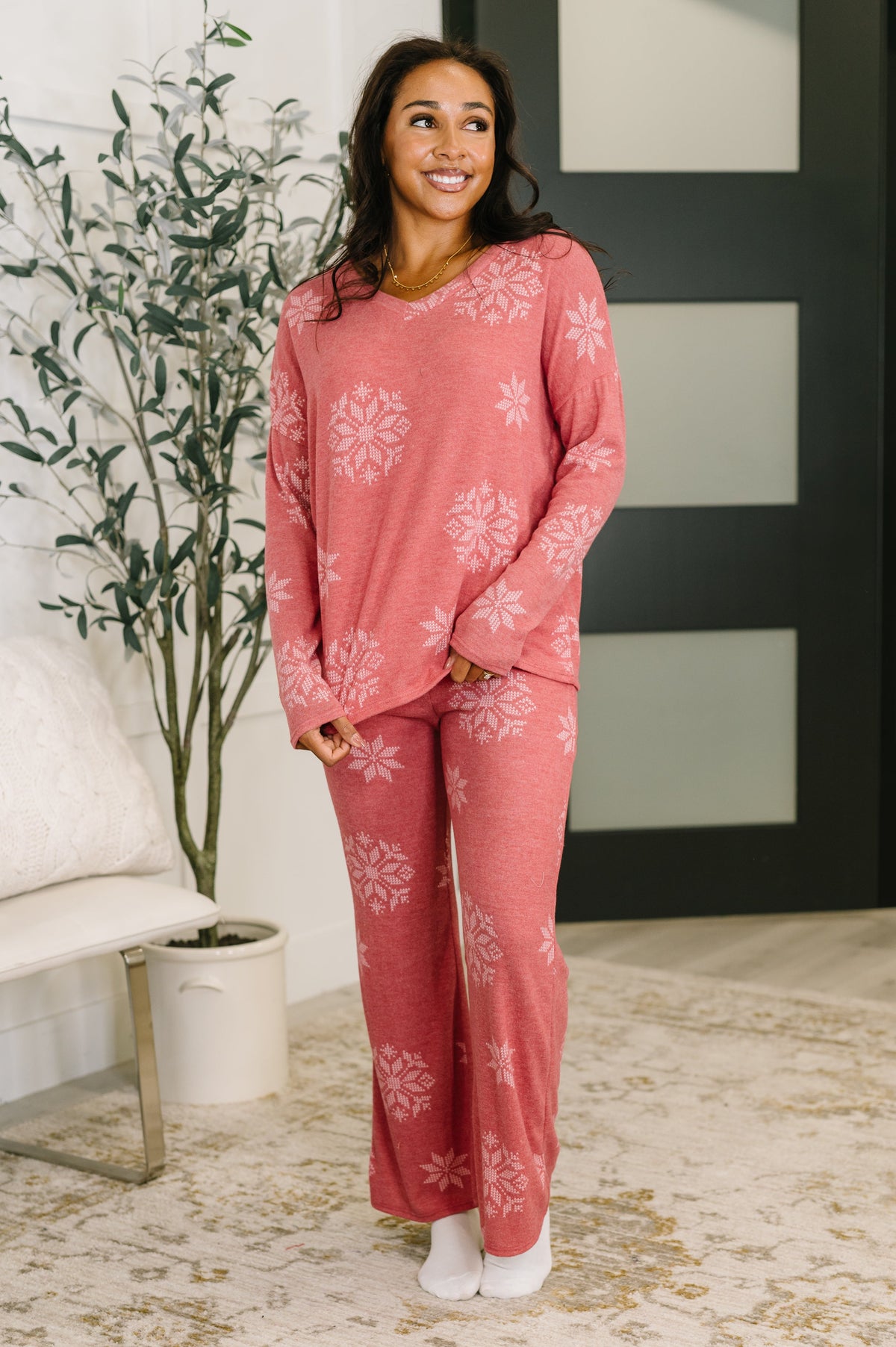 Haptics Snowflake Sniffles Pajama Set in Red Womens