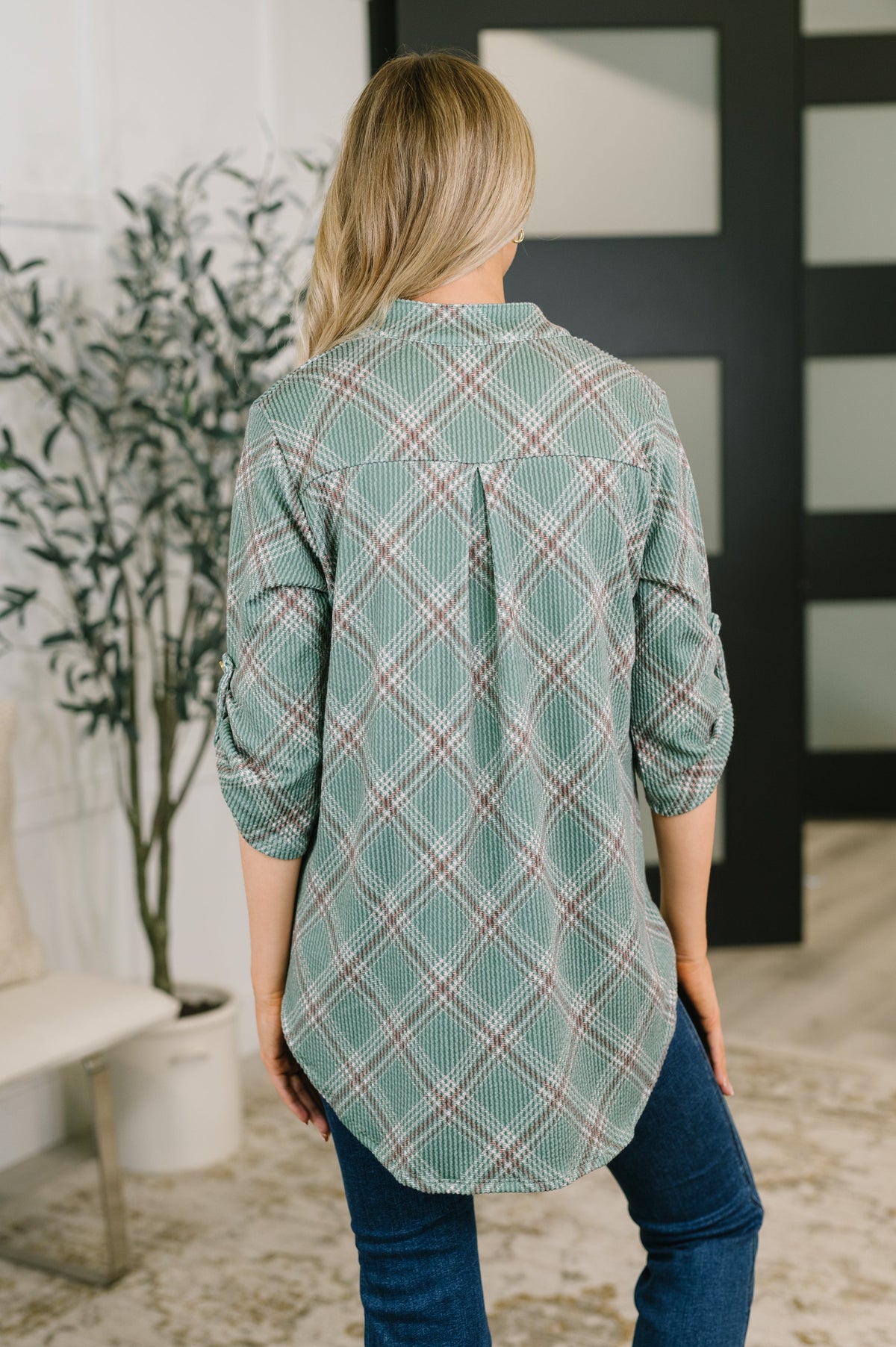 Heimish So It Goes Split Neck Plaid Top Tops