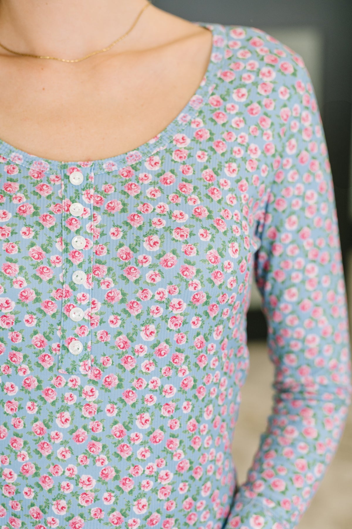 7th Ray Stop and Smell the Flowers Scoop Neck Henley Tops