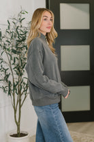 Zenana Sweater Weather Half Zip High Neck Pullover in Charcoal Womens