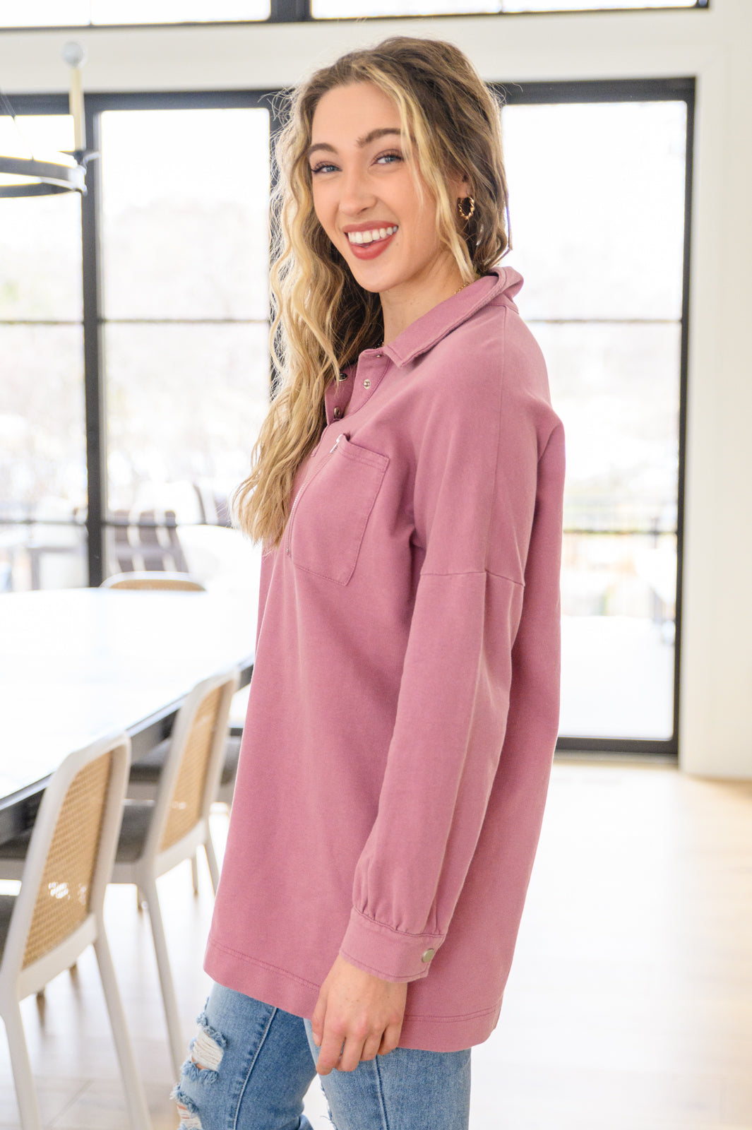 Sew In Love Sweet Crush Collar Pullover in Mauve Womens