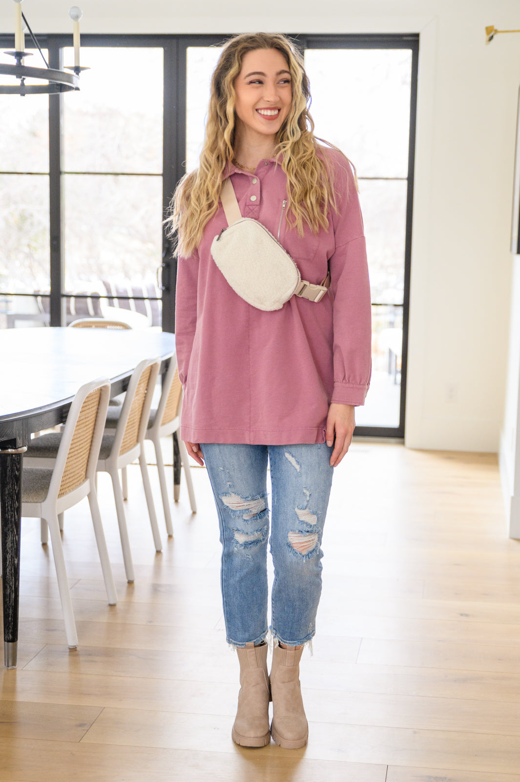 Sew In Love Sweet Crush Collar Pullover in Mauve Womens