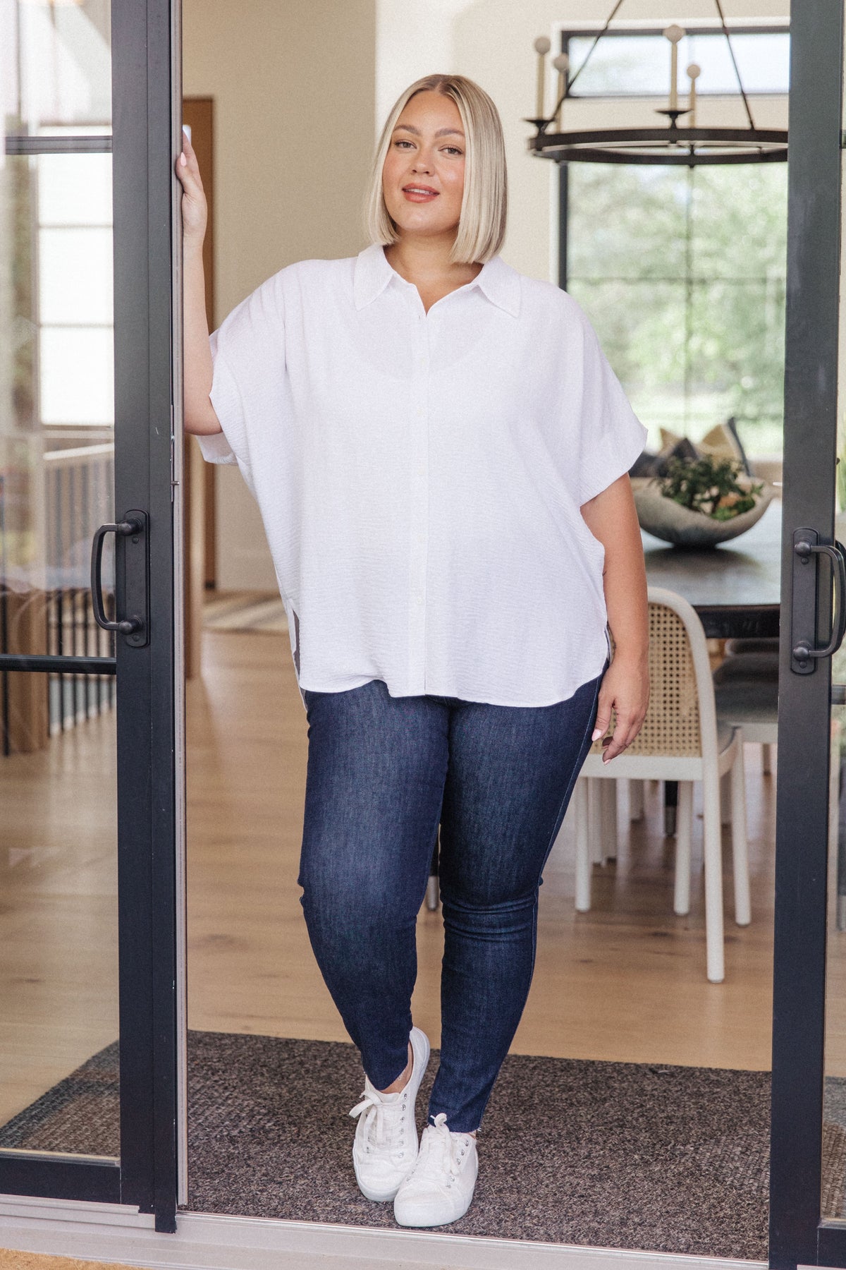 Jodifl Sweet Simplicity Button Down Blouse in White Tops