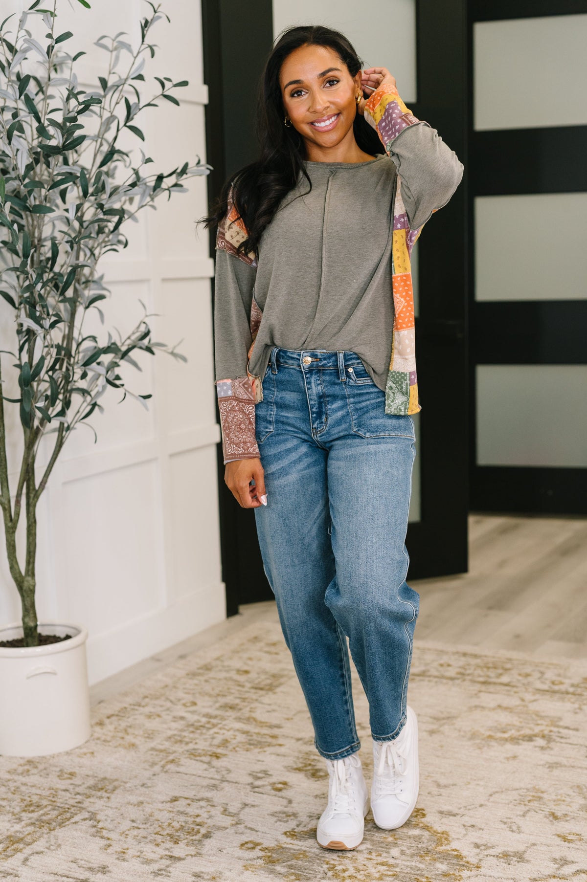 Haptics Sweet as Pie Color Block Relaxed Long Sleeve Tops