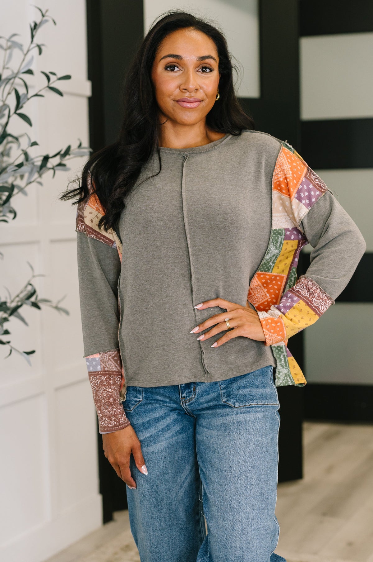 Haptics Sweet as Pie Color Block Relaxed Long Sleeve Tops