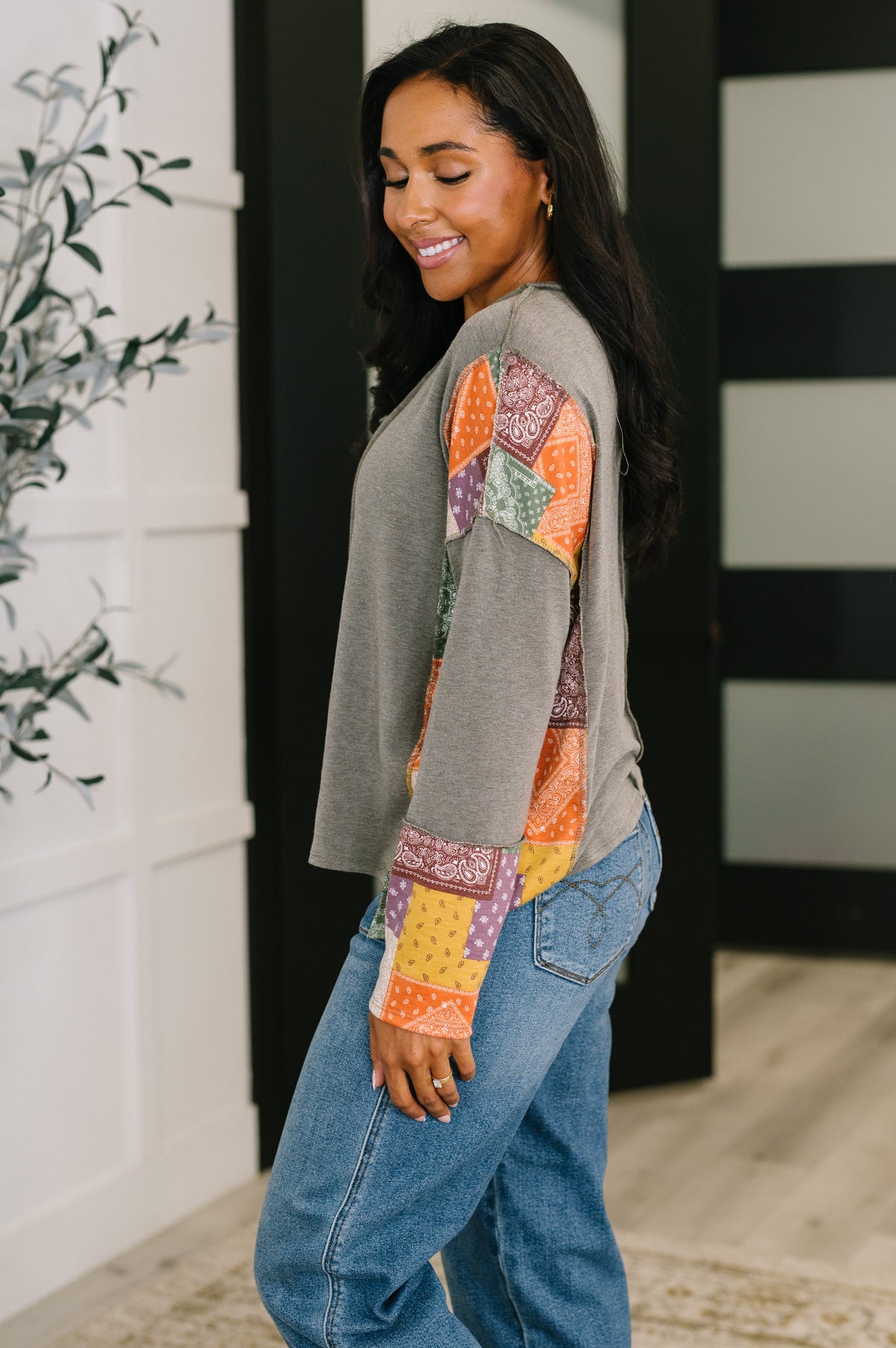 Haptics Sweet as Pie Color Block Relaxed Long Sleeve Tops