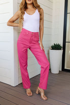 Judy Blue Tanya Control Top Faux Leather Pants in Hot Pink Womens