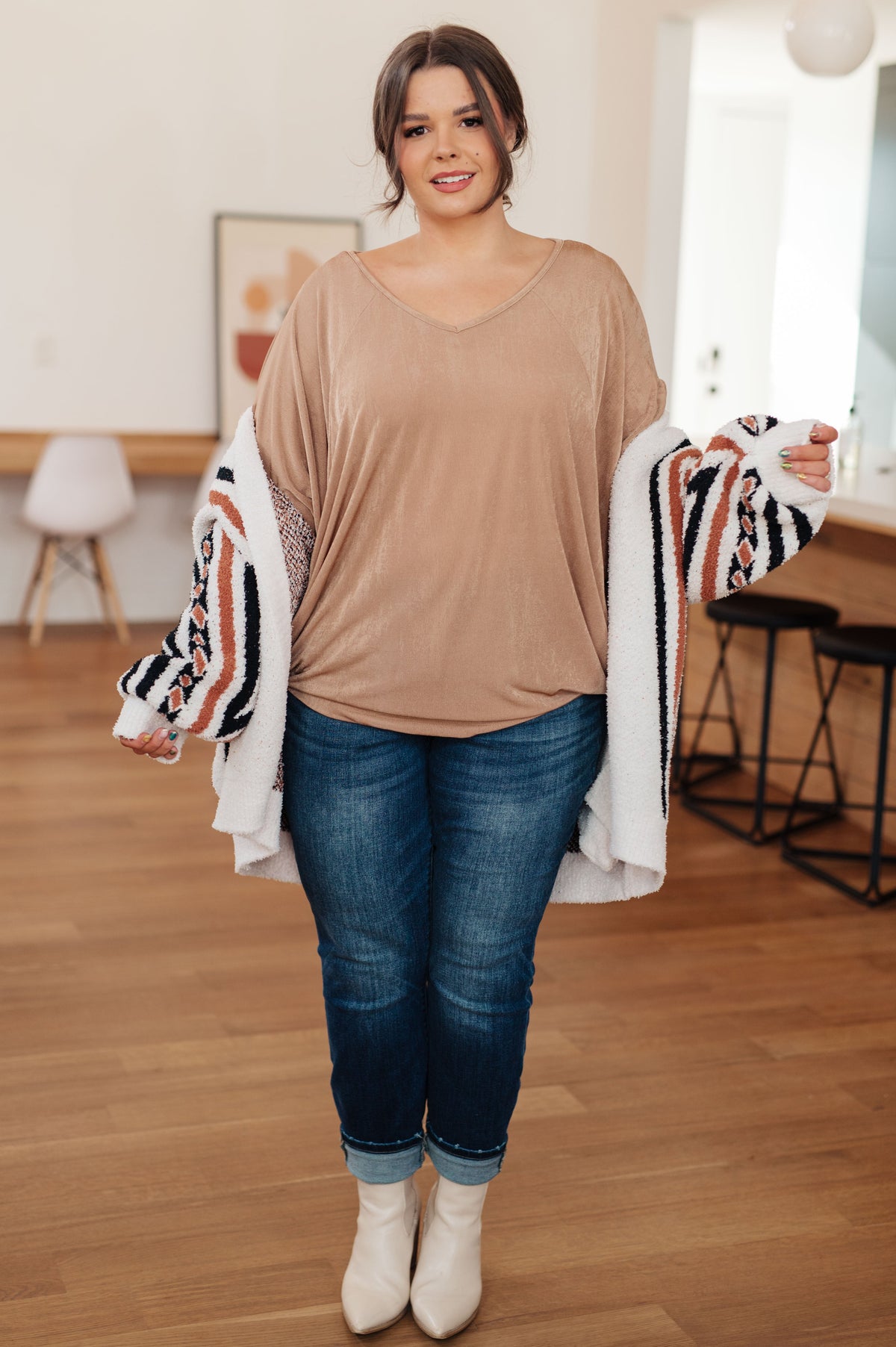 White Birch The Realest Shimmering V-Neck Blouse Tops