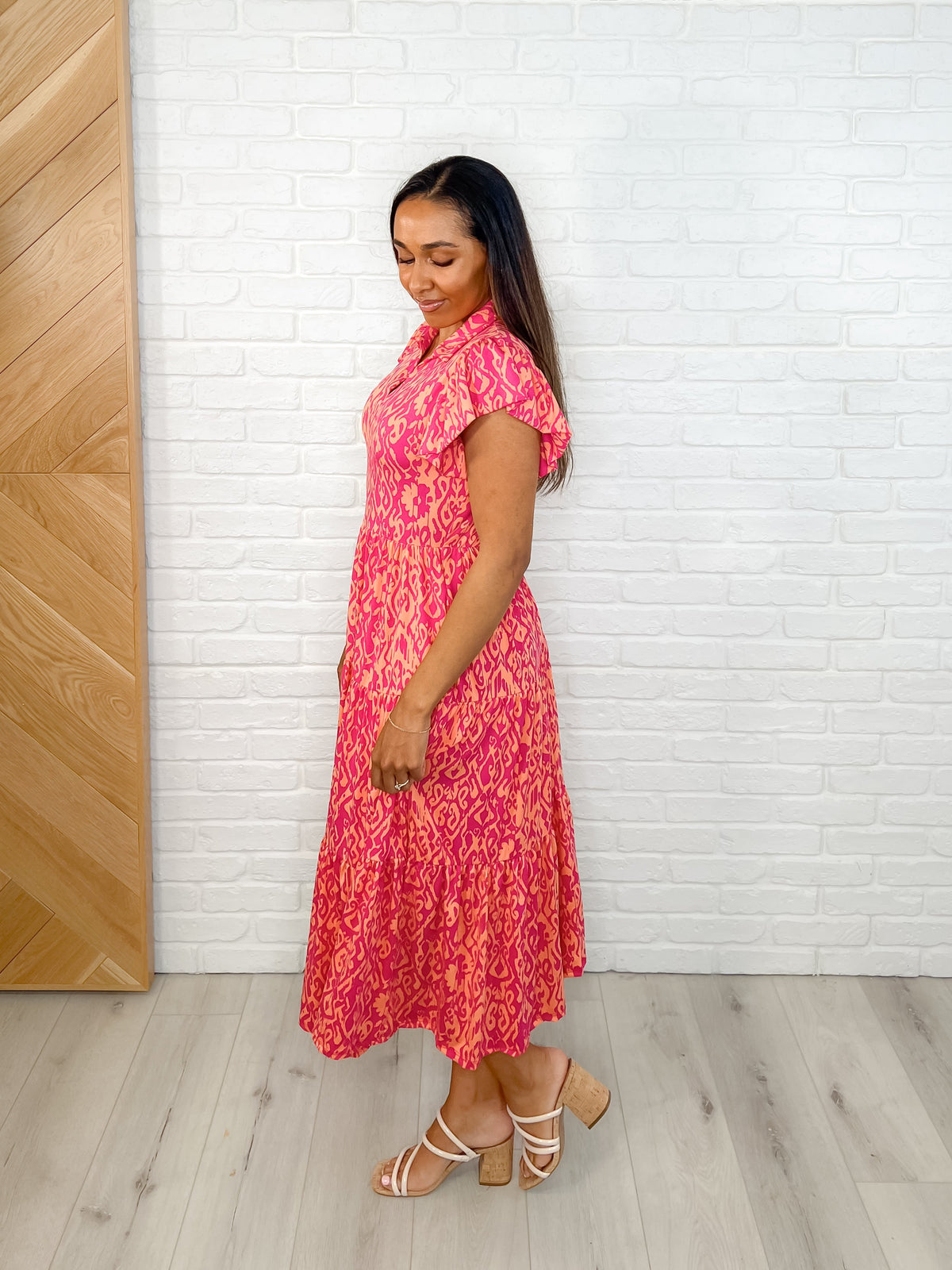 Haptics The Way You Move Flutter Sleeve Maxi Dress in Fuchsia Womens