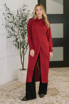 Dear Scarlett Travel City Scape Turtle Neck Tunic in Wine Tops