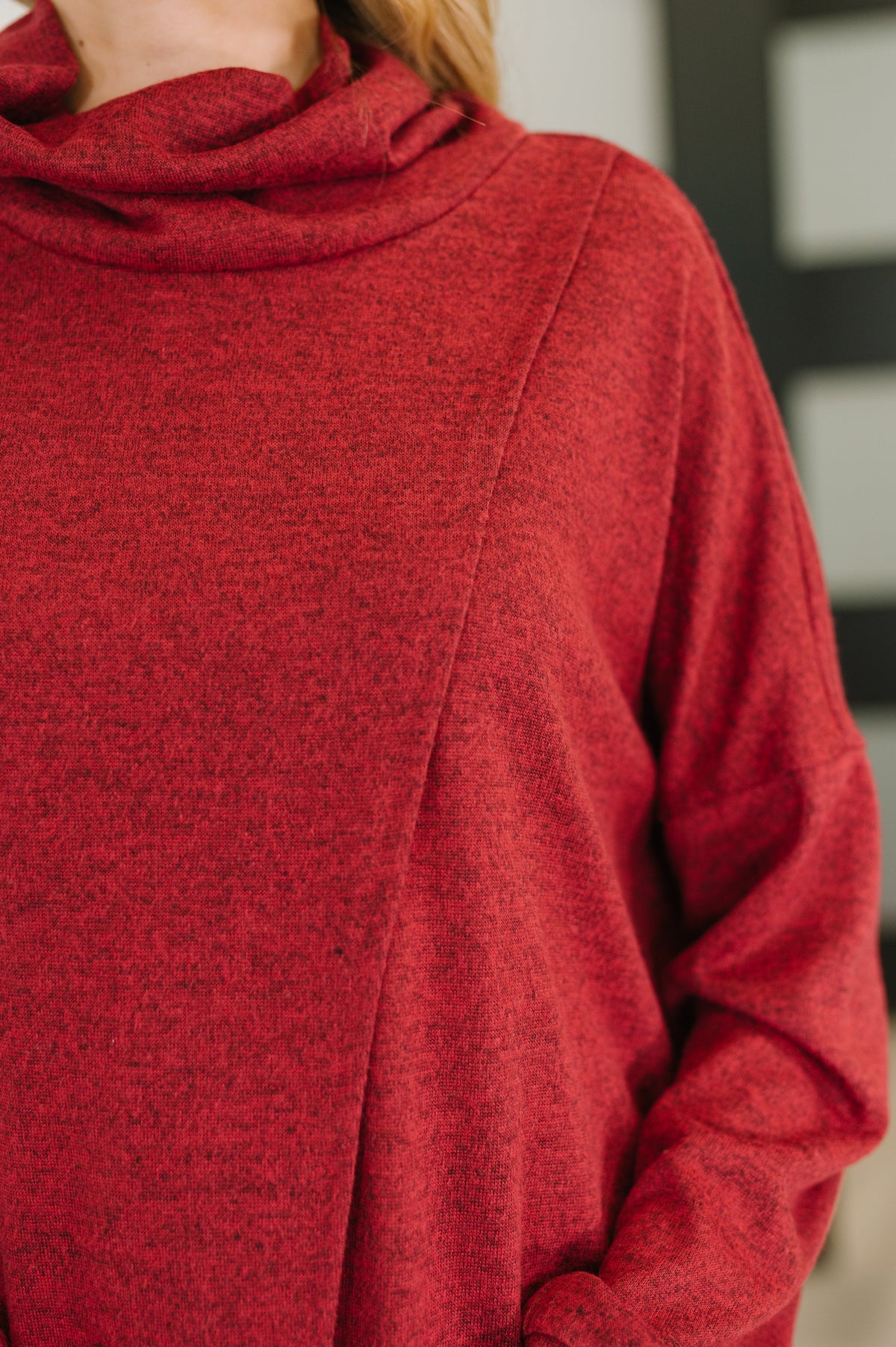 Dear Scarlett Travel City Scape Turtle Neck Tunic in Wine Tops