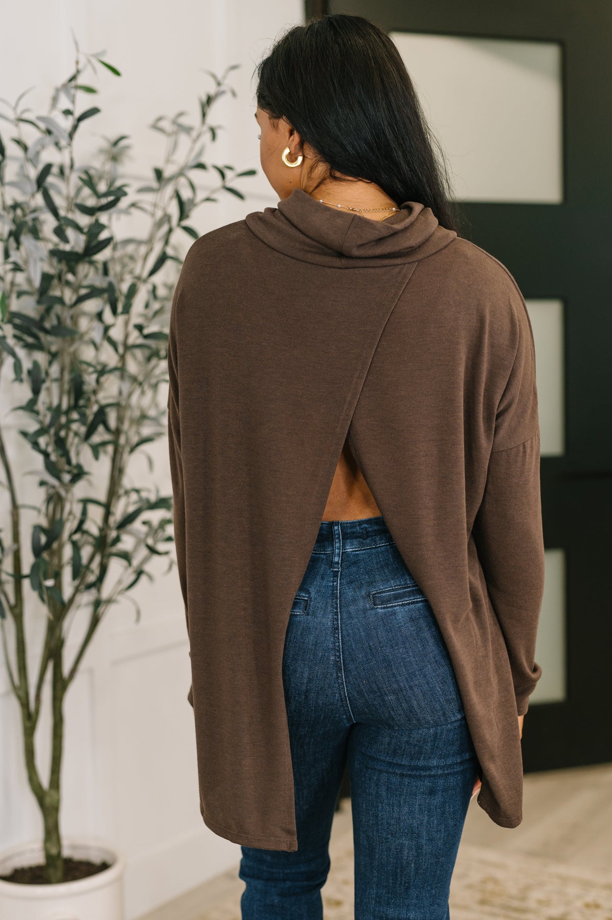 Dear Scarlett Travel Destination Cowl Neck Pullover in Chocolate Sweaters