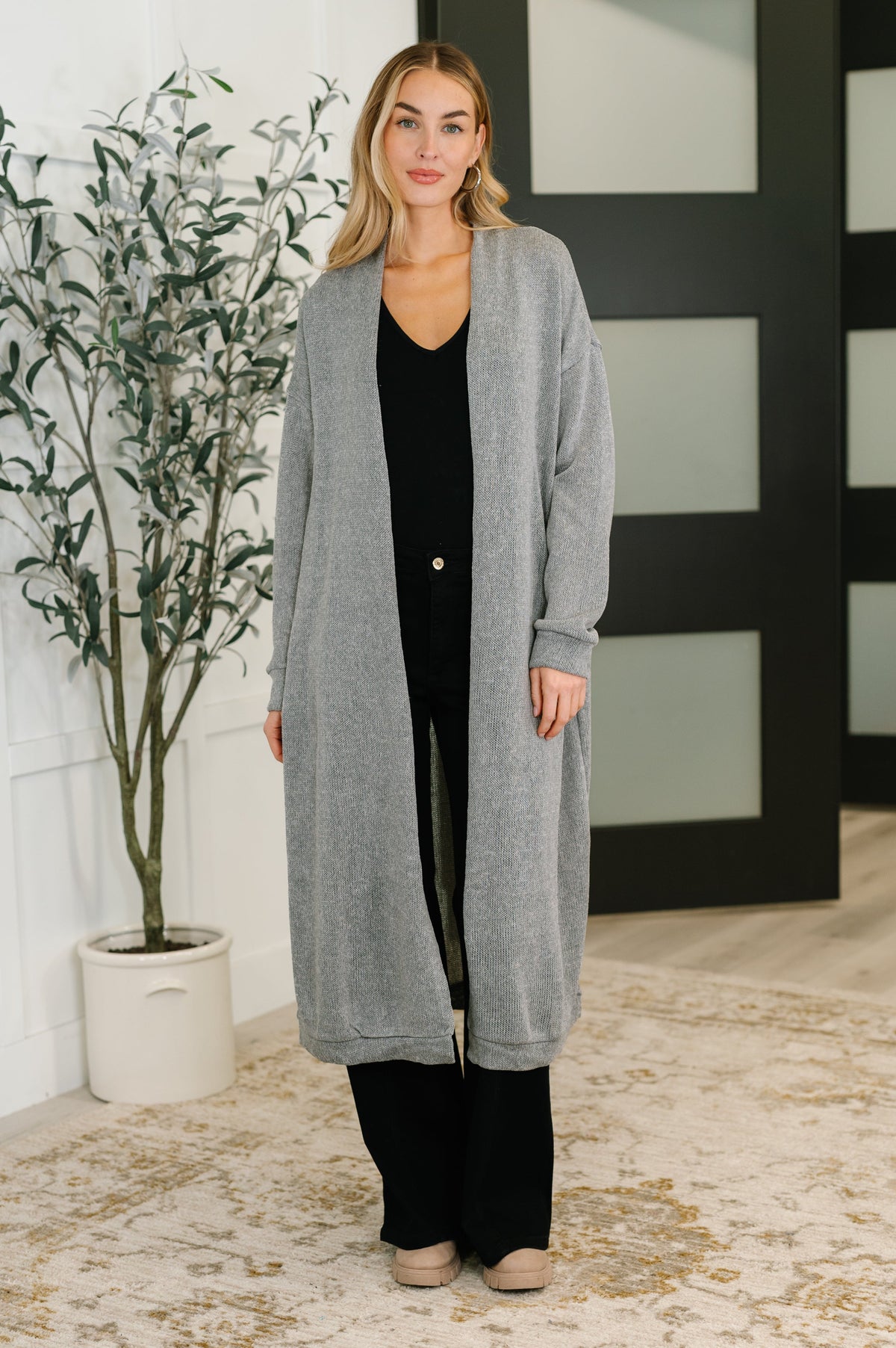 Dear Scarlett Travel Hideaway Open Front Cardigan in Soft Grey Womens