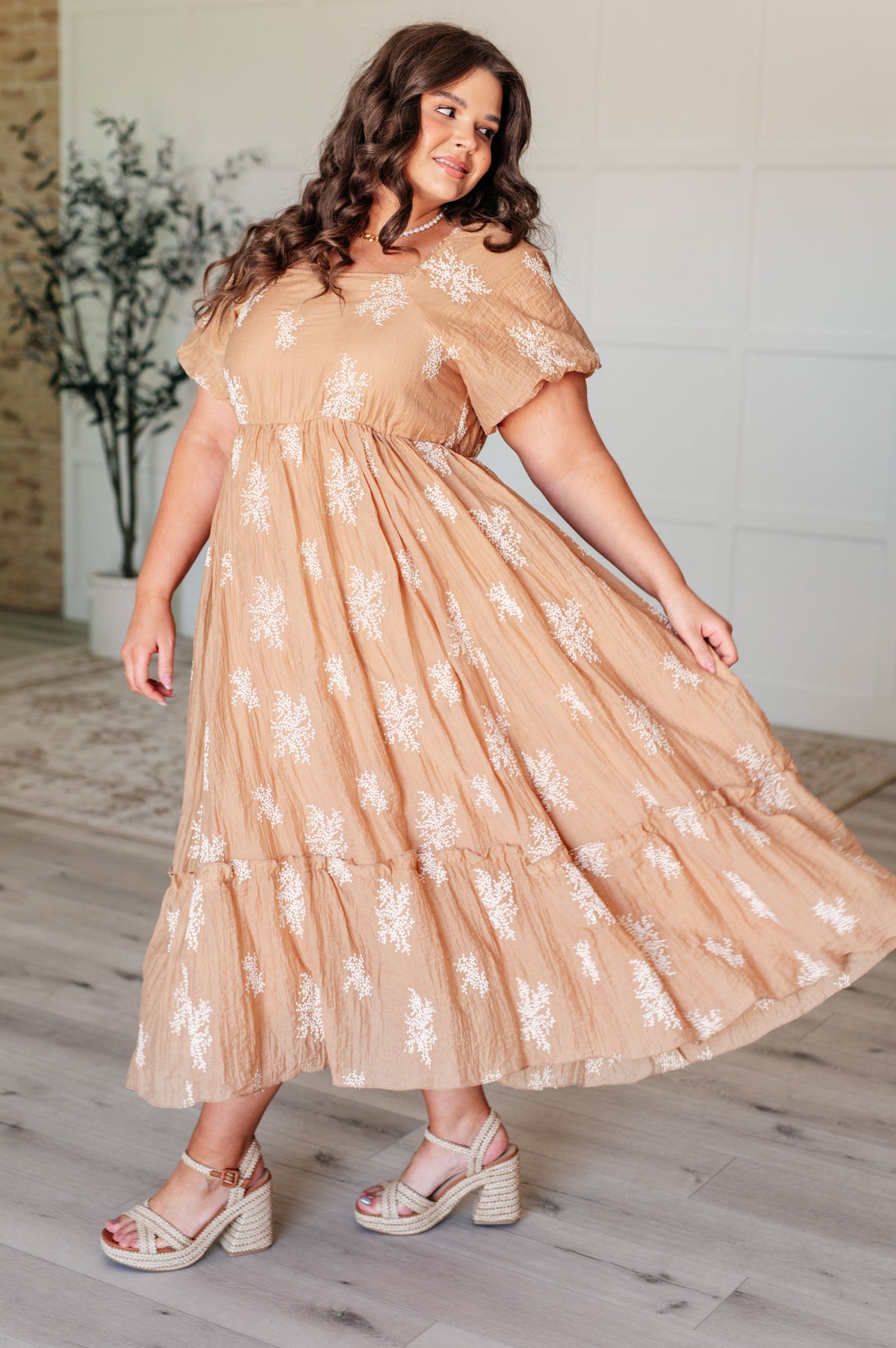 Polagram Trusting My Intuition Balloon Sleeve Dress in Camel Dresses