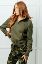 One Eleven North Under Her Spell Half Zip Pullover in Green Sweaters
