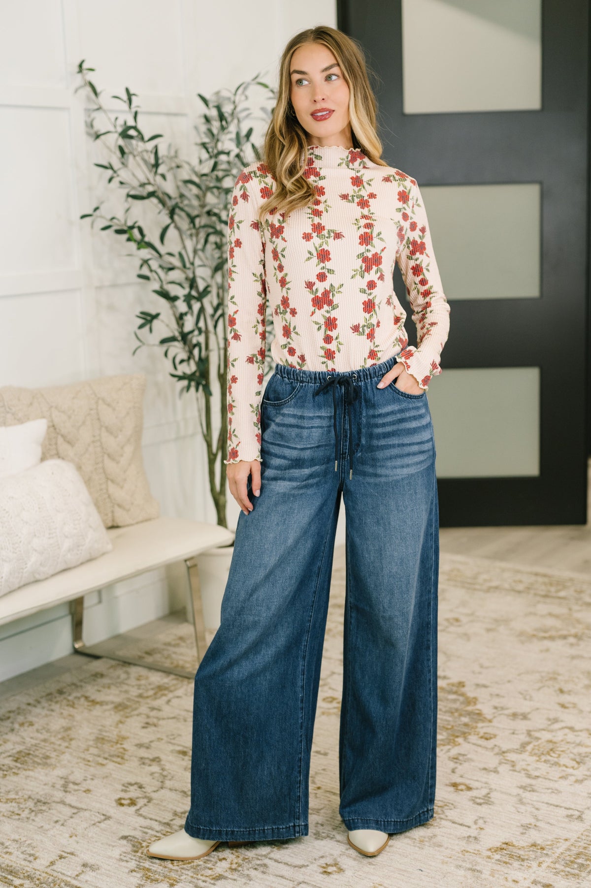 Haptics Under My Impression High Neck Floral Top Tops
