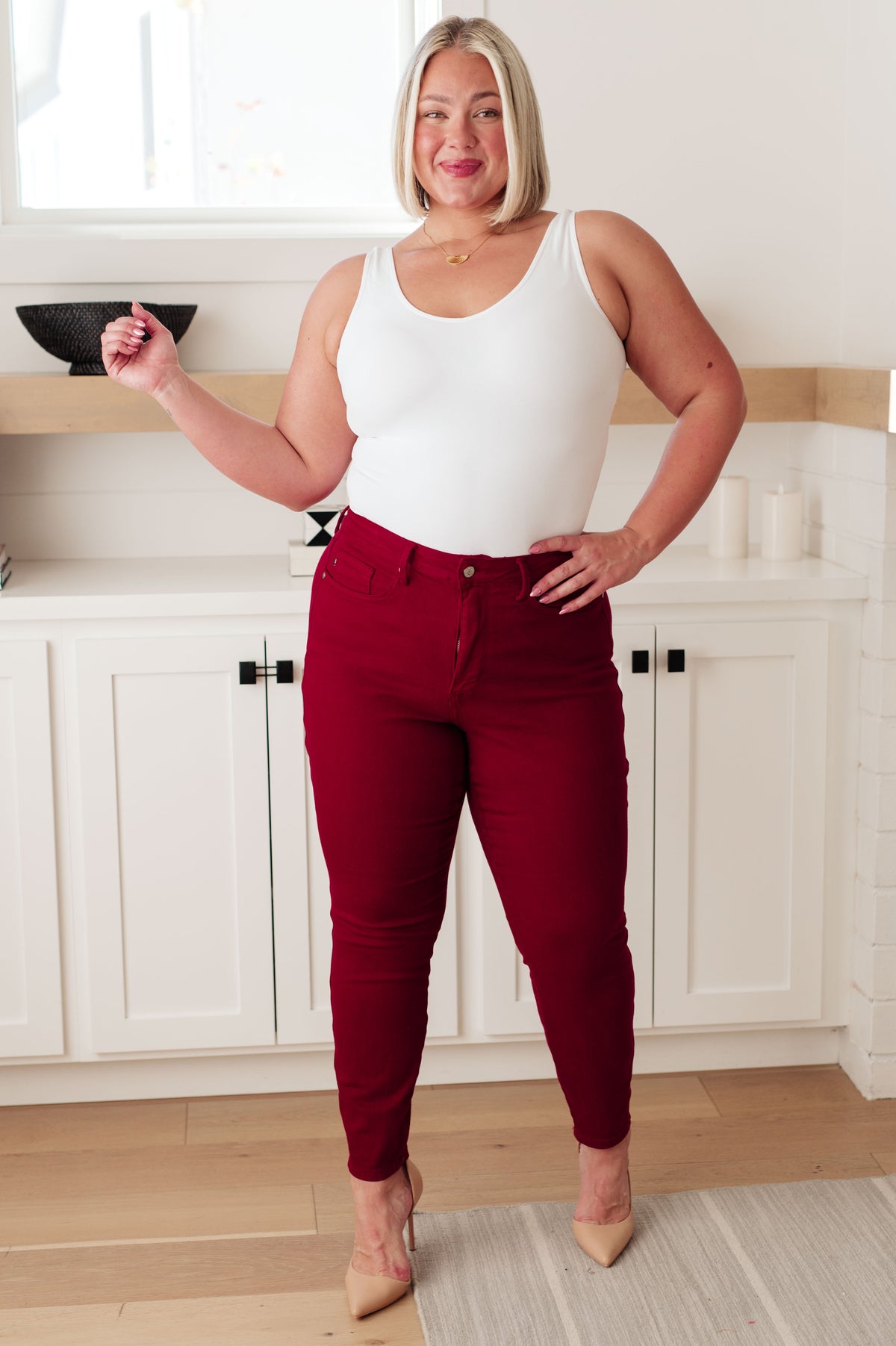 Judy Blue Wanda High Rise Tummy Control Top Skinny Jeans in Scarlet Womens