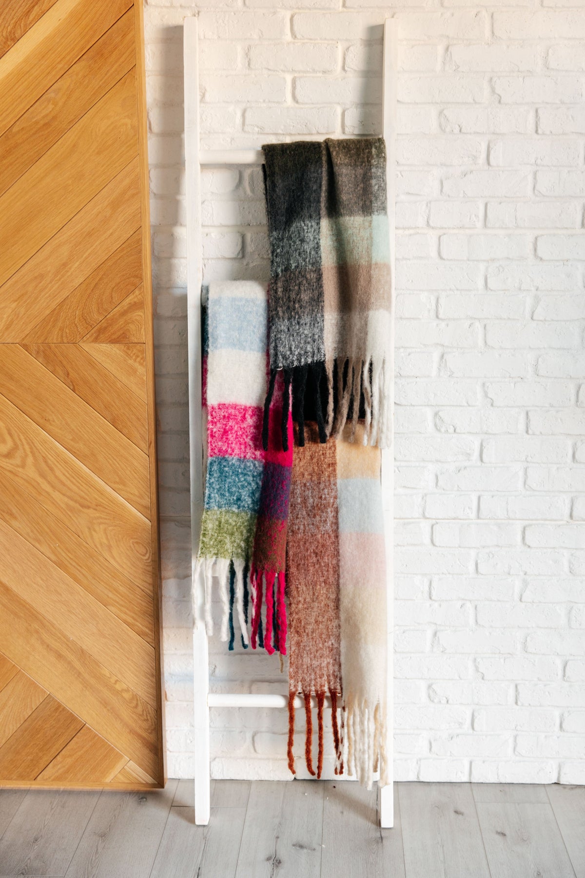Wanderlust Wrap Oversized Plaid Fringe Scarf in Magenta and Teal Accessories