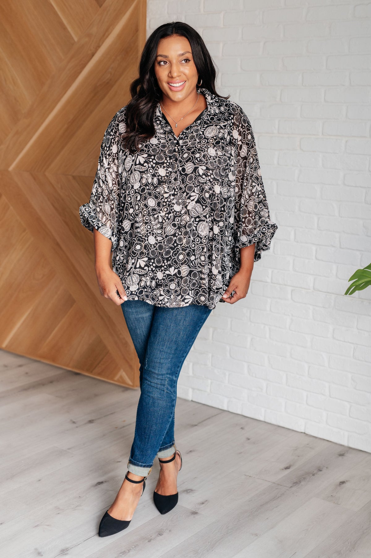Andree by Unit Work All Day Golden Tread Floral Blouse Tops