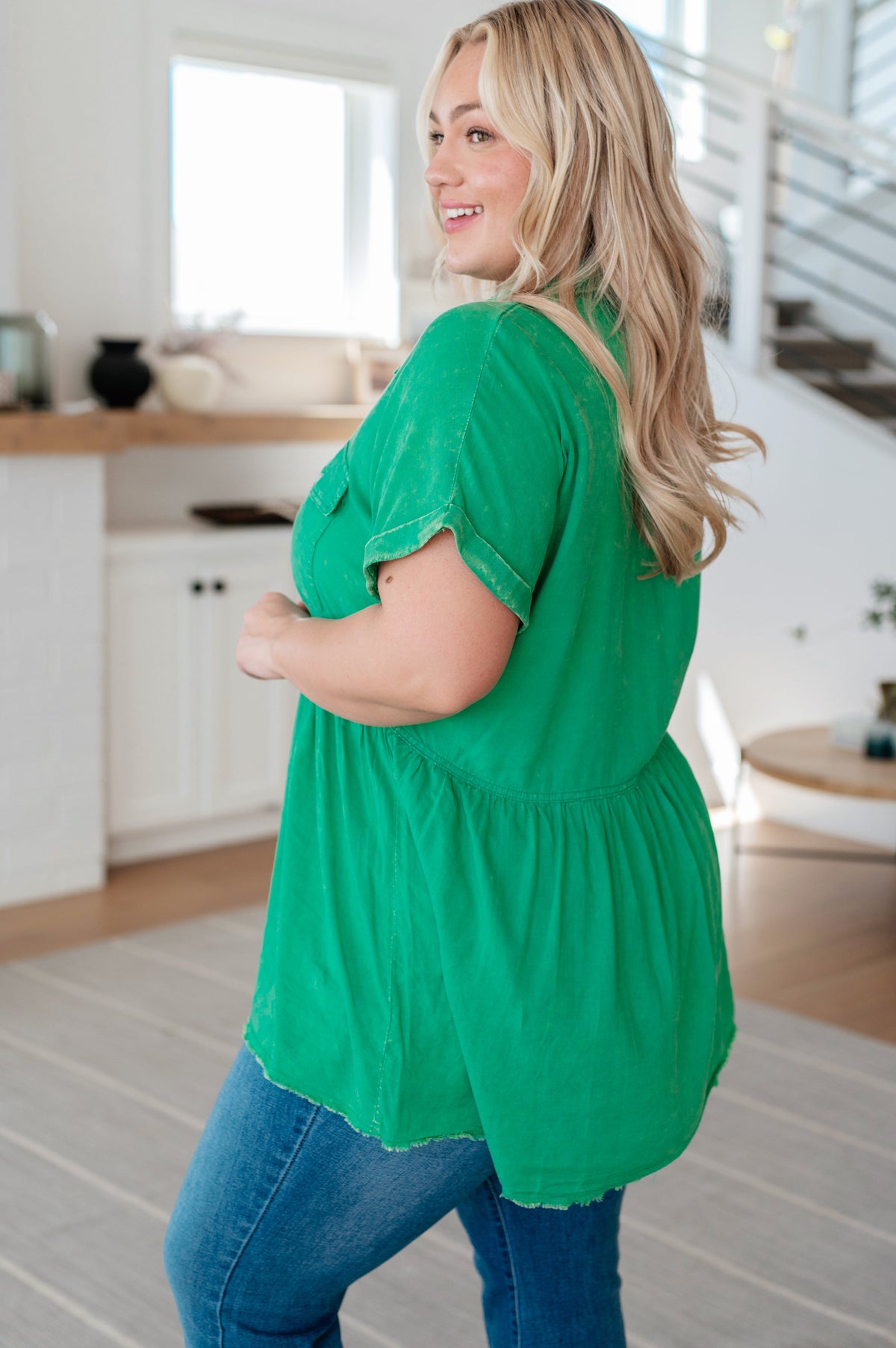 Jodifl Working In The Garden Button Up Peplum Blouse Tops