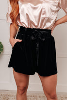Jodifl Wrapped in Velvet Shorts in Black Bottoms