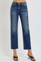 RISEN Dark Washed High Rise Slim Barrel Jeans DARK