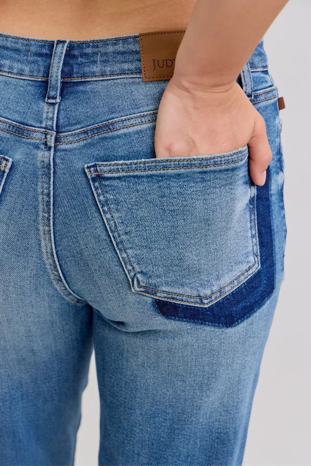 Judy Blue Mid Rise Boyfriend Patch & Repair Destroyed Release Hem Jeans