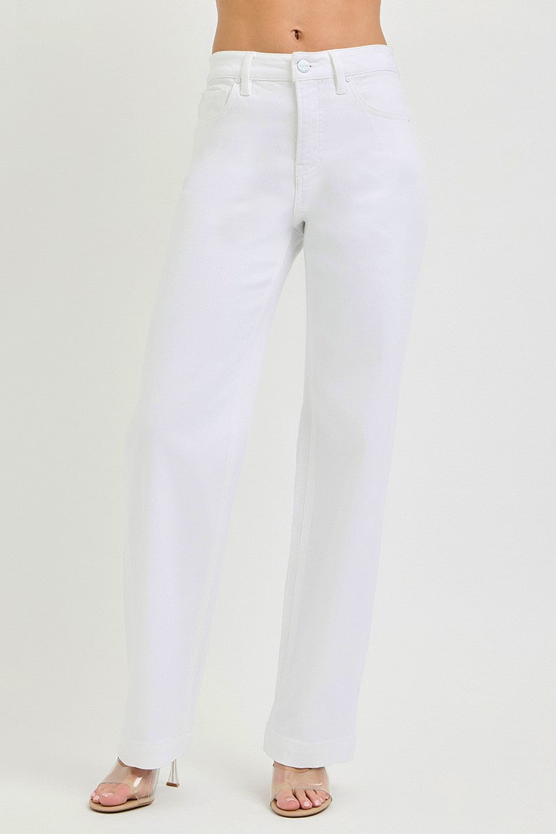 RISEN White High Rise Wide Baggy Pants WHITE