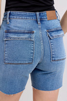 Judy Blue Mid Rise Bermudas Denim Shorts W/ Back Flap Pockets