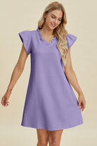 Double Take: 5 Colors Quilted Ruffled V-Neck Cap Sleeve Dress Lavender Dresses