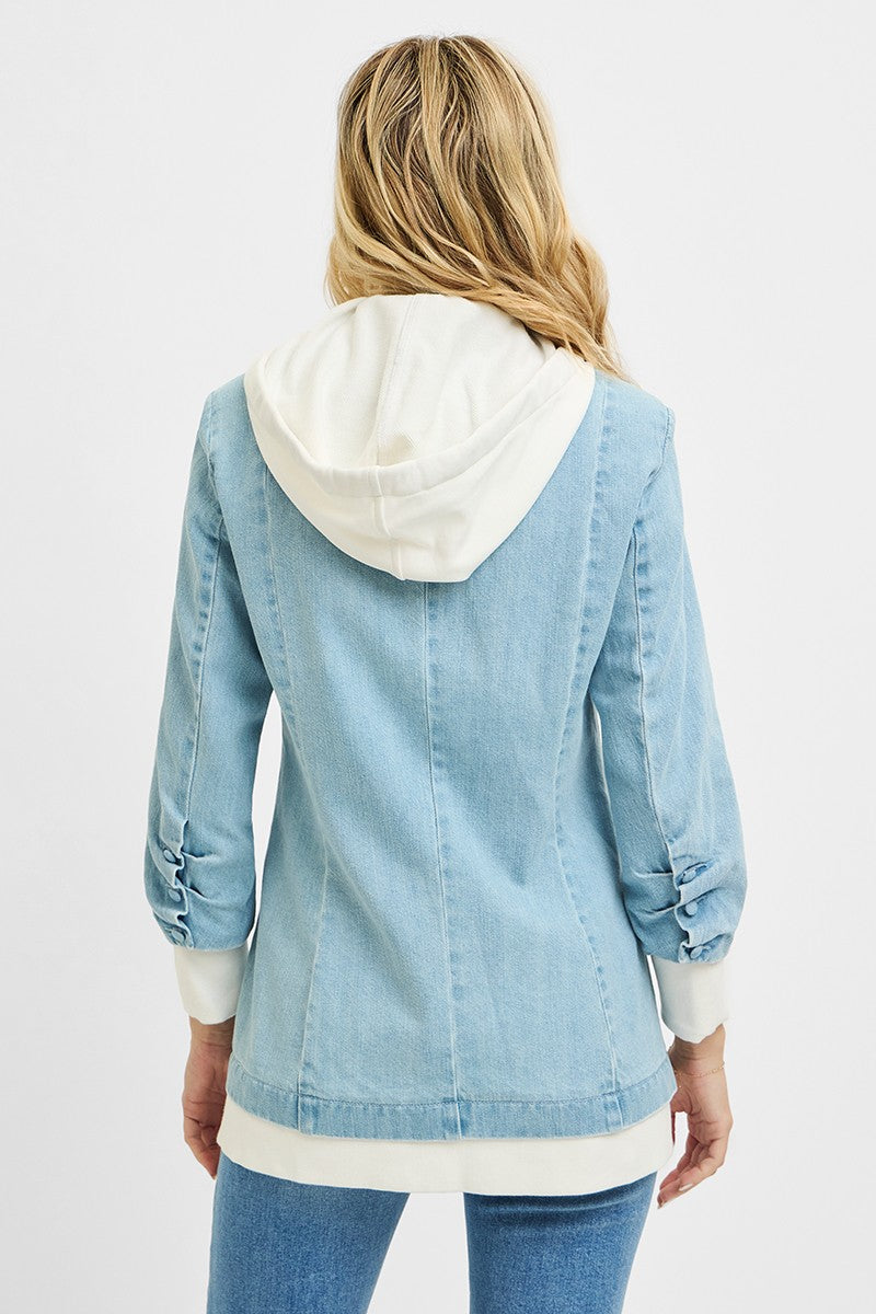 RISEN Light Washed One Button Blazer with Hoodie Jacket