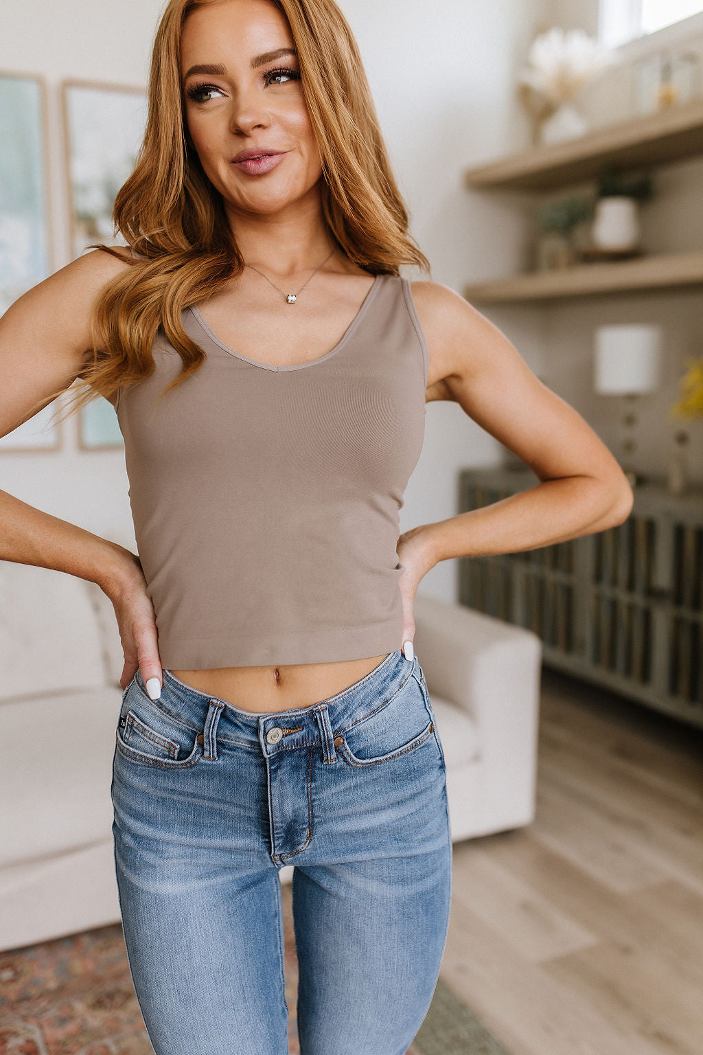 Yelete Carefree Seamless Reversible Tank in Light Mocha Womens