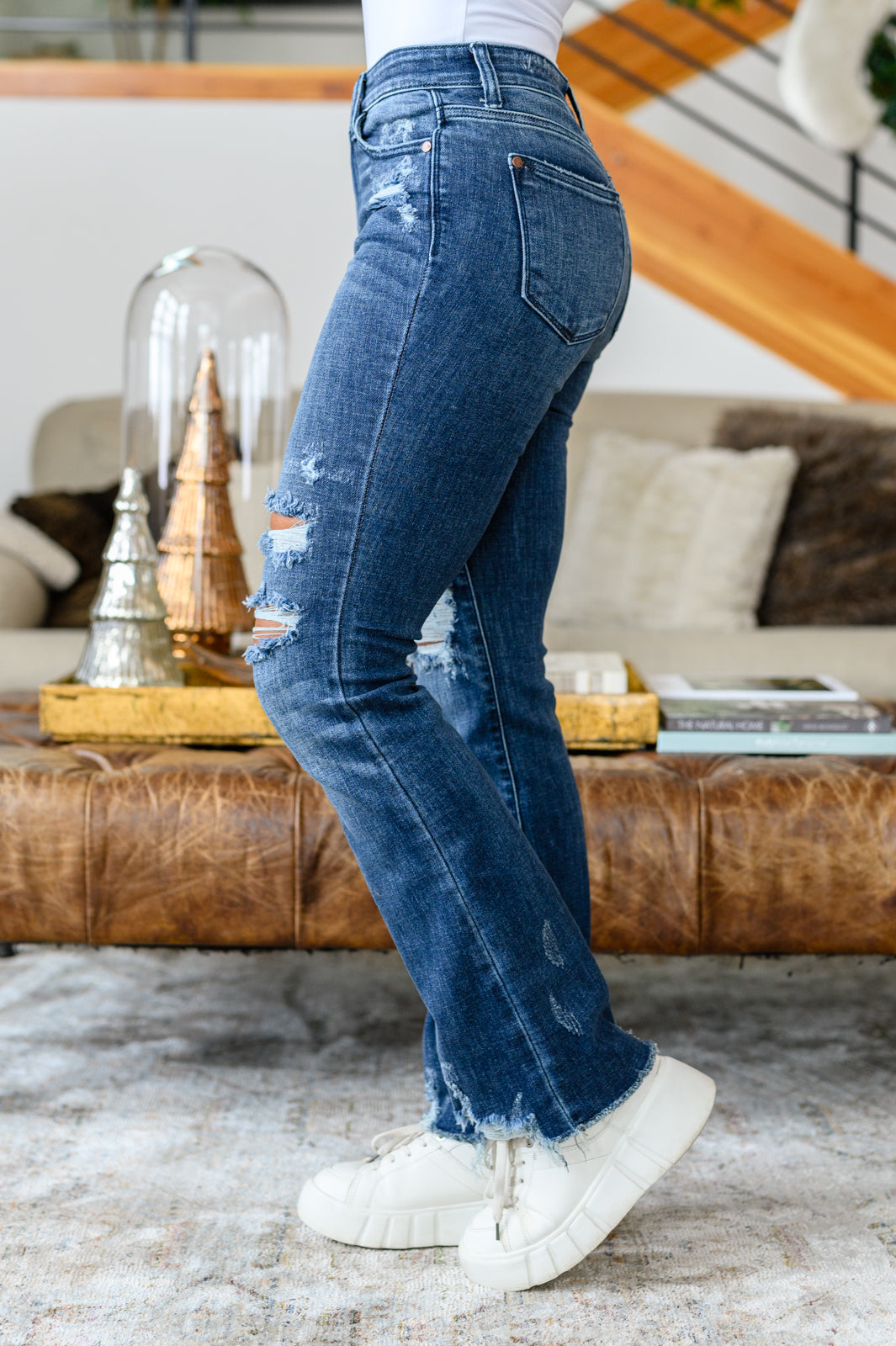 Judy Blue Christine High Contrast Slim Bootcut Destroyed Jeans Womens
