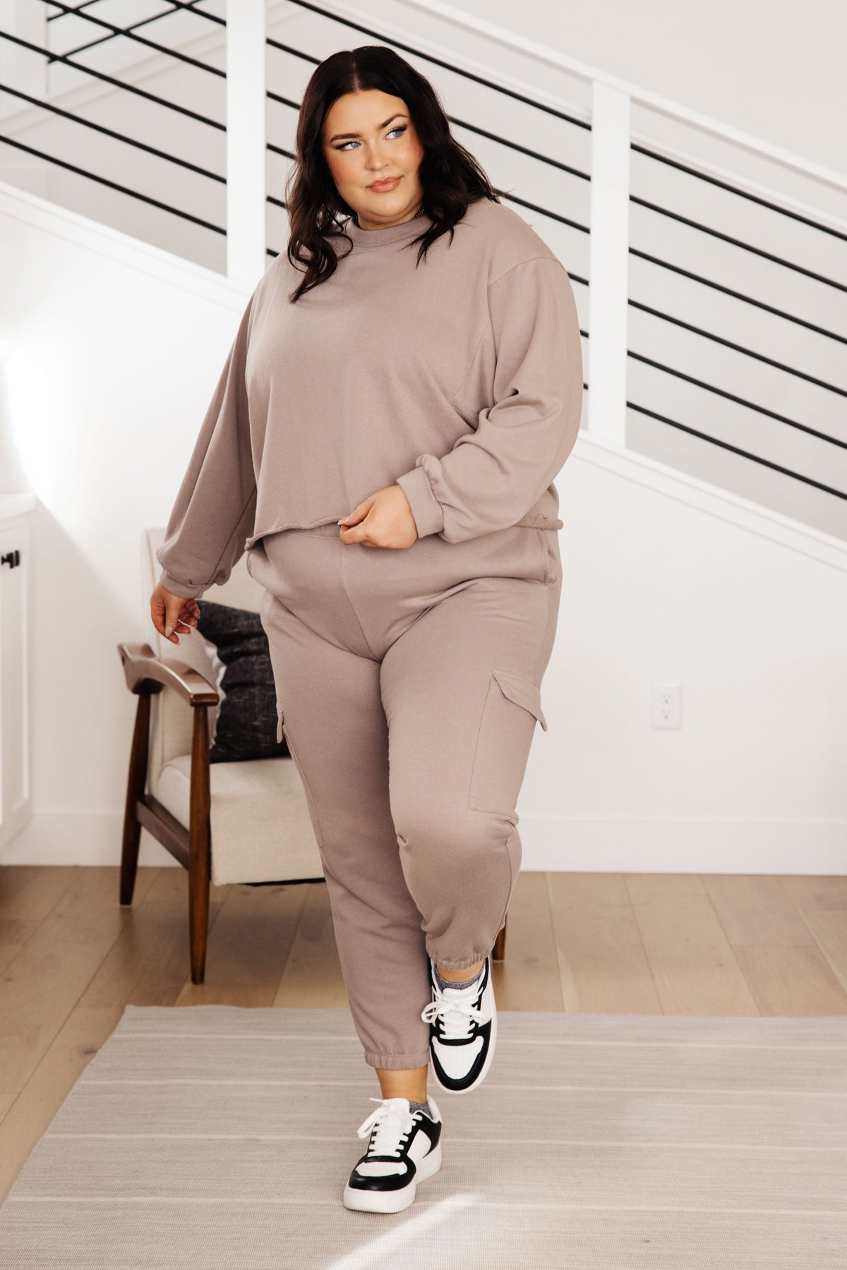 Wasabi + Mint Lounge A Lot Cut Off Sweatshirt in Mocha Shirts & Tops