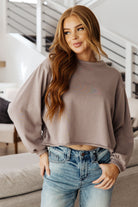 Wasabi + Mint Lounge A Lot Cut Off Sweatshirt in Mocha Shirts & Tops