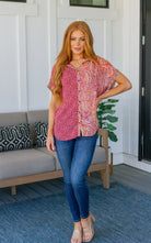 Jodifl No Competition Mixed Print Button Down Shirts & Tops