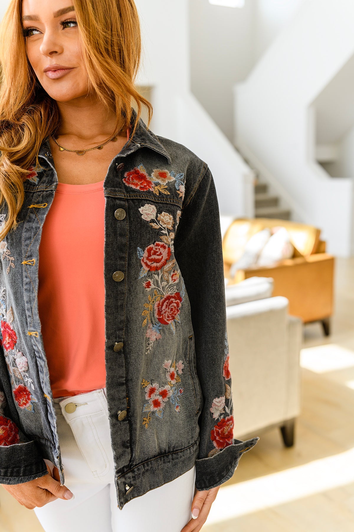 Andree By Unit Lovely Visions Flower Embroidered Jacket Womens