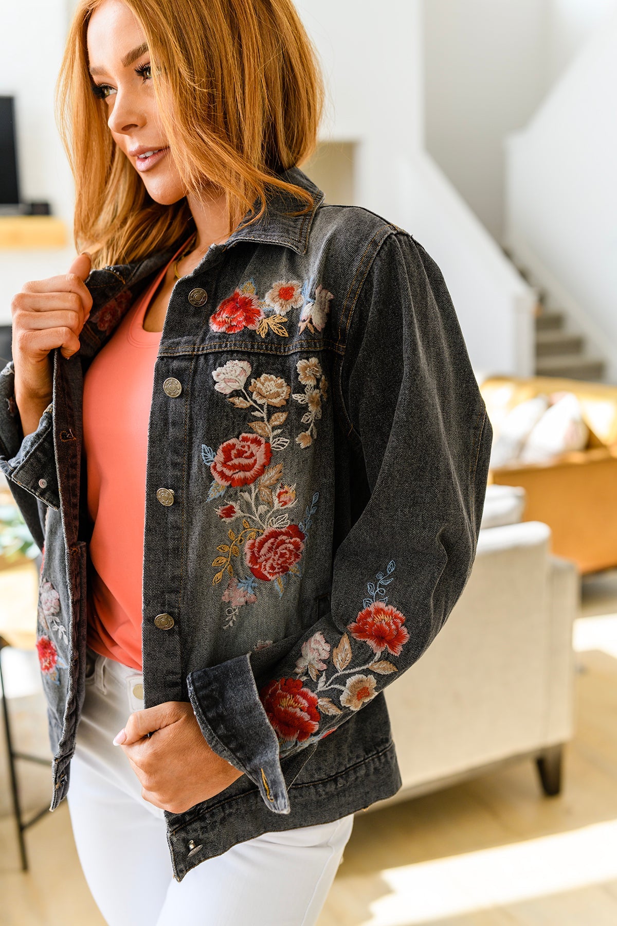 Andree By Unit Lovely Visions Flower Embroidered Jacket Womens