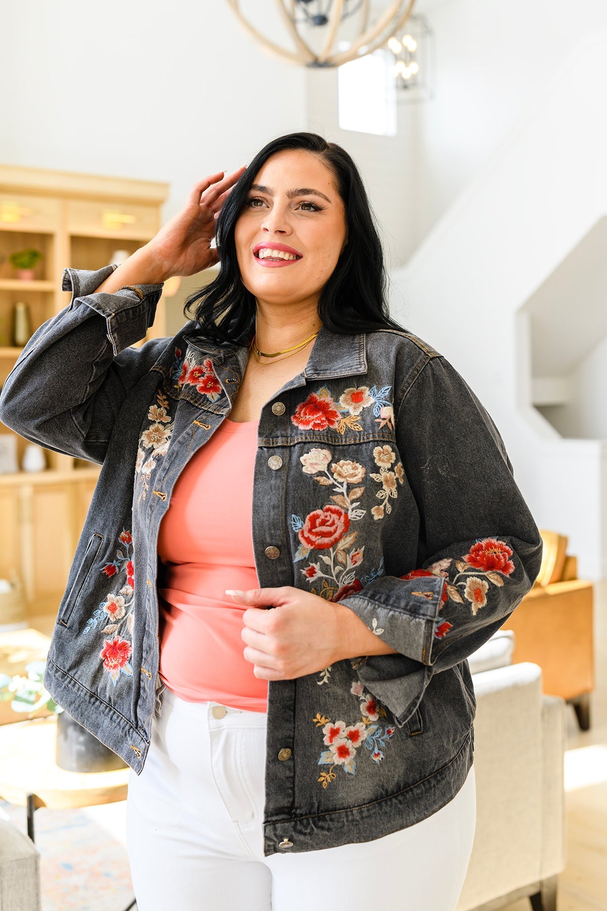 Andree By Unit Lovely Visions Flower Embroidered Jacket Womens